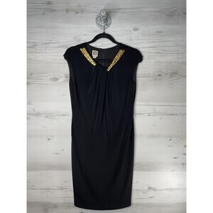Anne Klein Dress Womens 2 Black Beaded Neckline Sheath Cap Sleeve Cocktail